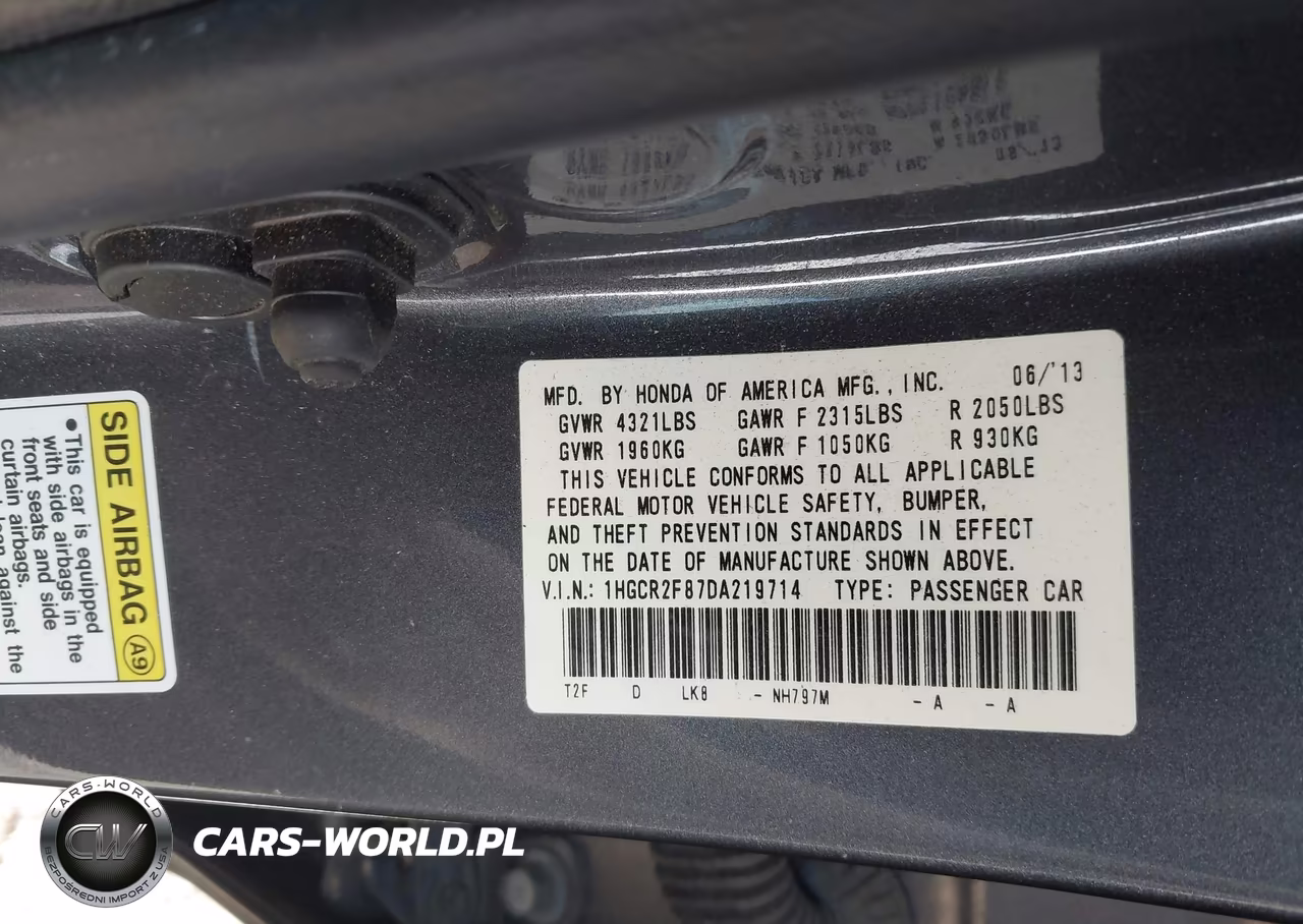 2013 Honda Accord Ex-L VIN:1HGCR2F87DA219714 - 9