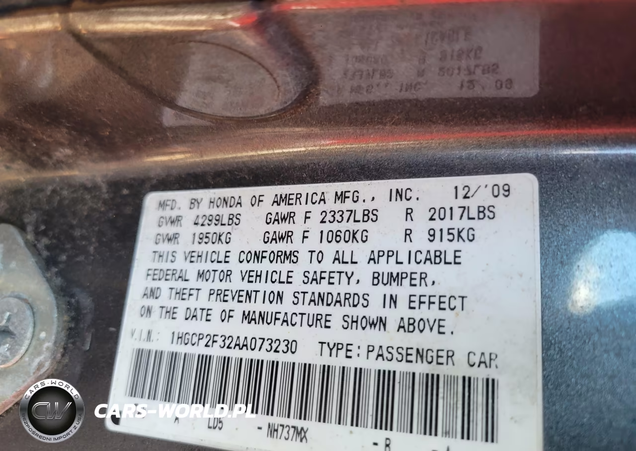 2010 Honda Accord 2.4 Lx VIN:1HGCP2F32AA073230 - 9