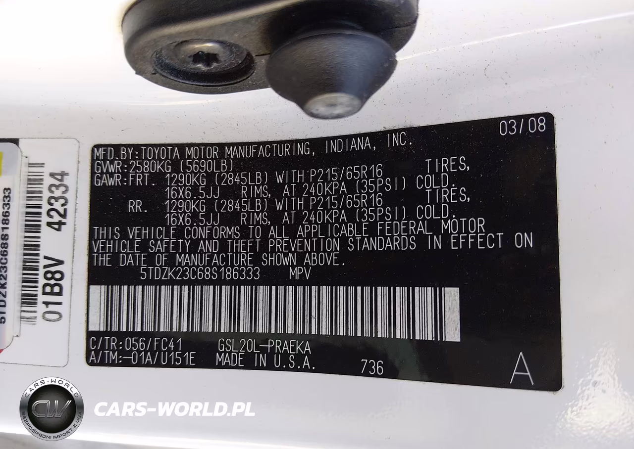 2008 Toyota Sienna Le VIN:5TDZK23C68S186333 - 9