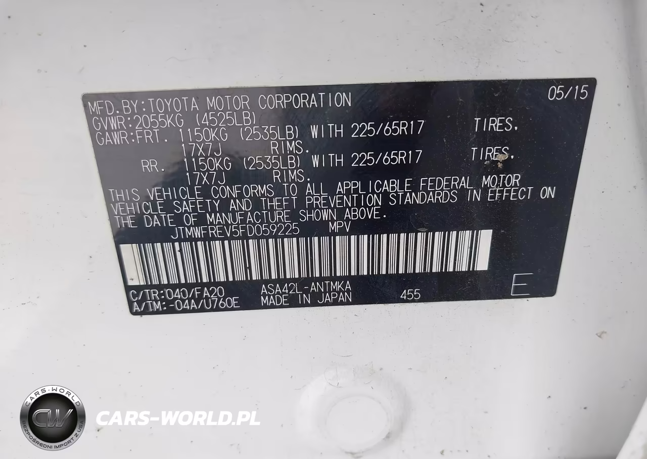 2015 Toyota Rav4 Xle VIN:JTMWFREV5FD059225 - 9