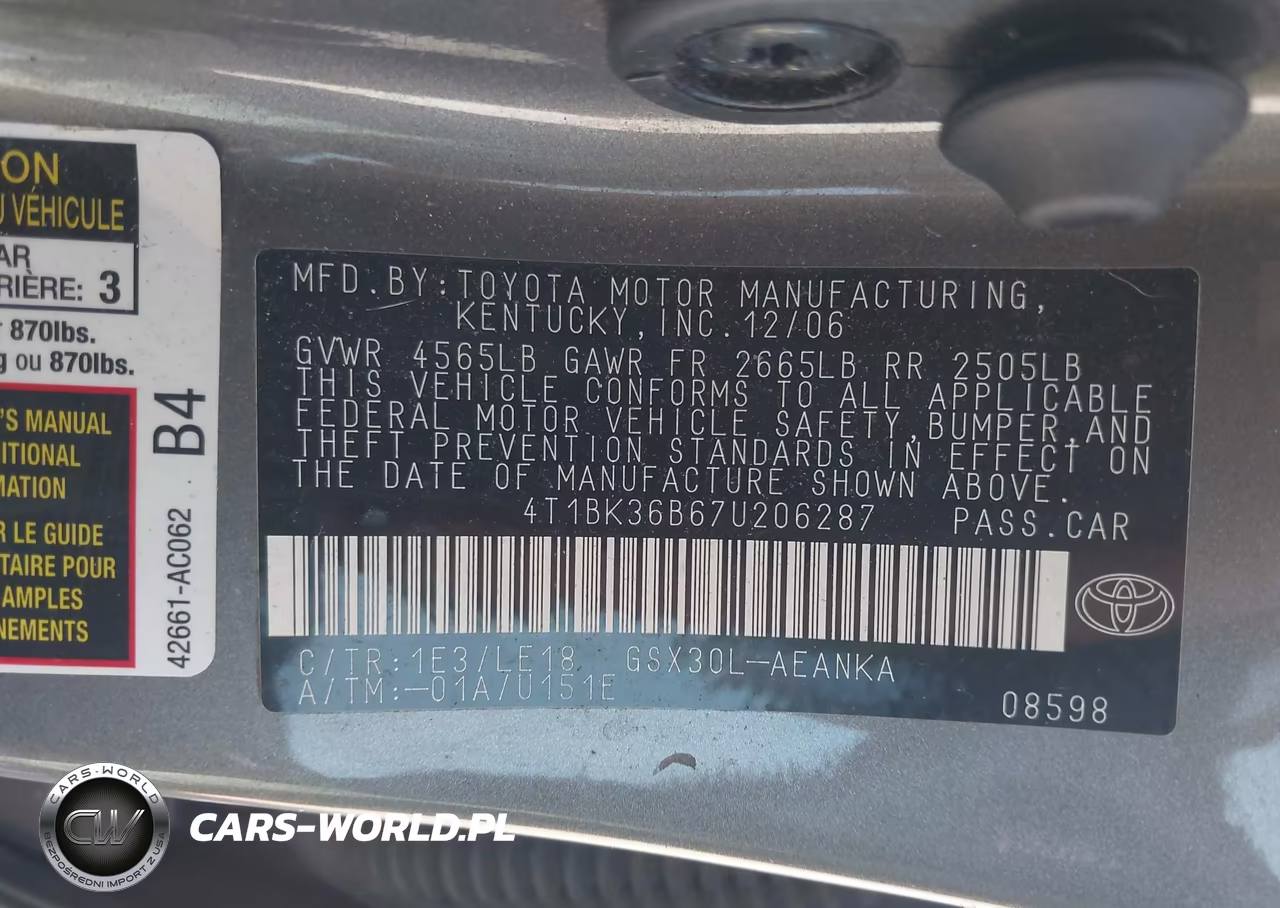 2007 Toyota Avalon Touring VIN:4T1BK36B67U206287 - 9