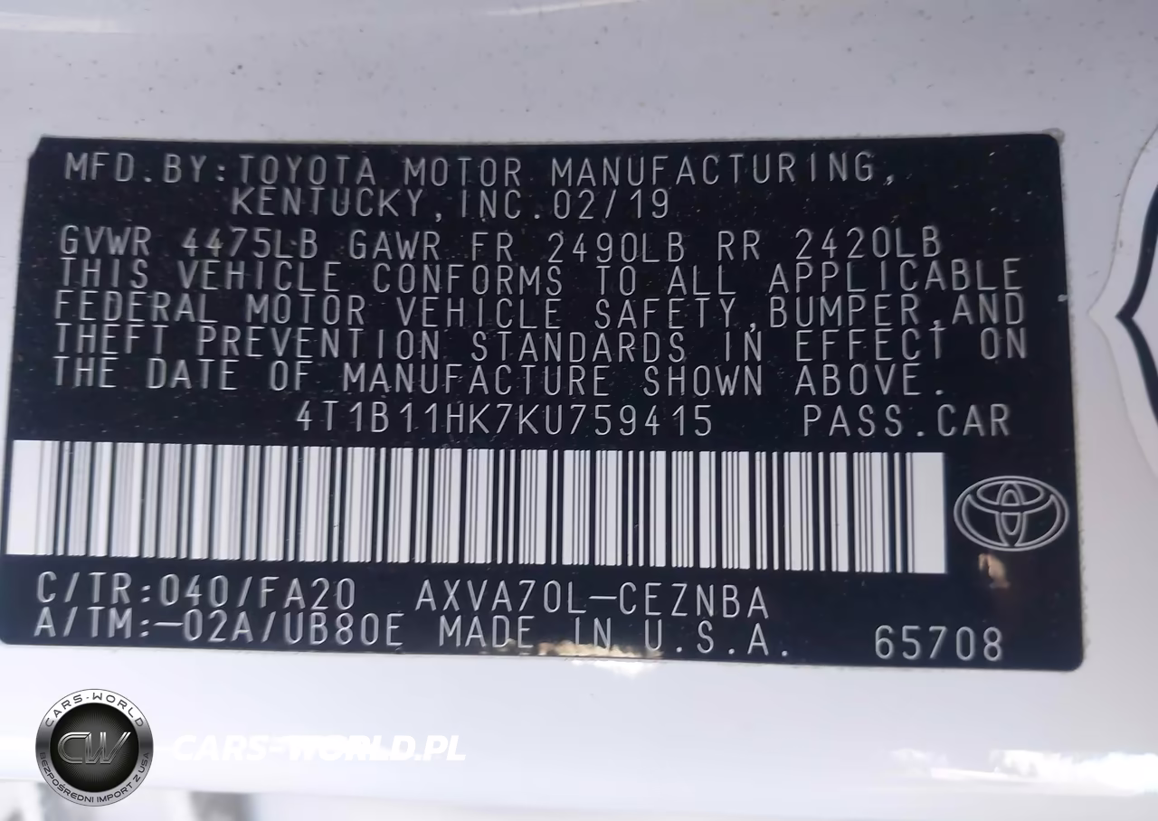 2019 Toyota Camry Le VIN:4T1B11HK7KU759415 - 9