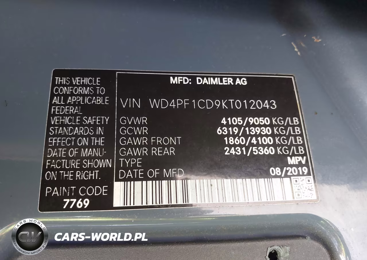 2019 Mercedes-Benz Sprinter 2500 High Roof V6 VIN:WD4PF1CD9KT012043 - 9