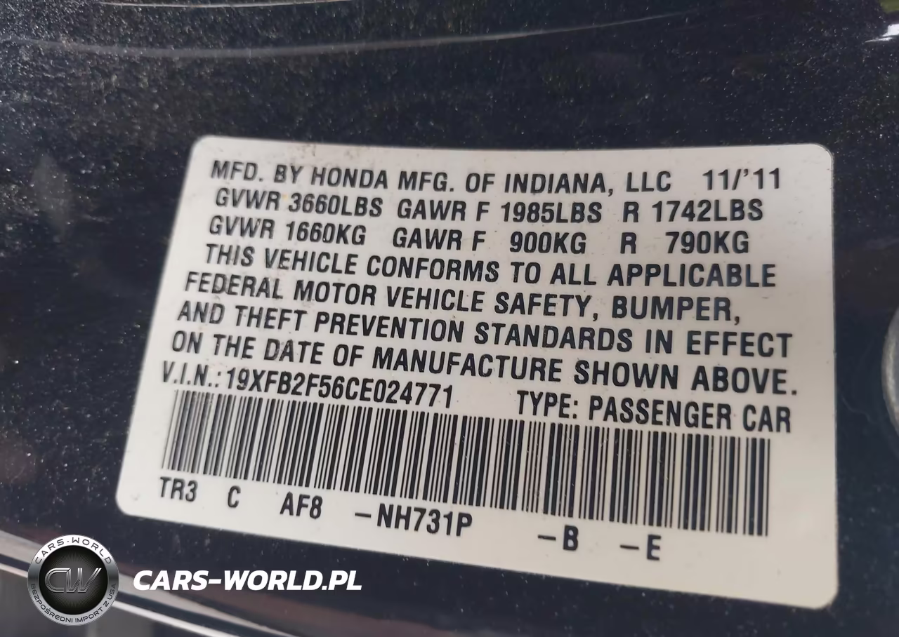 2012 Honda Civic Lx VIN:19XFB2F56CE024771 - 9