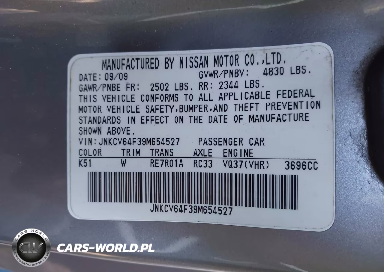 2009 Infiniti G37X VIN:JNKCV64F39M654527 - 9