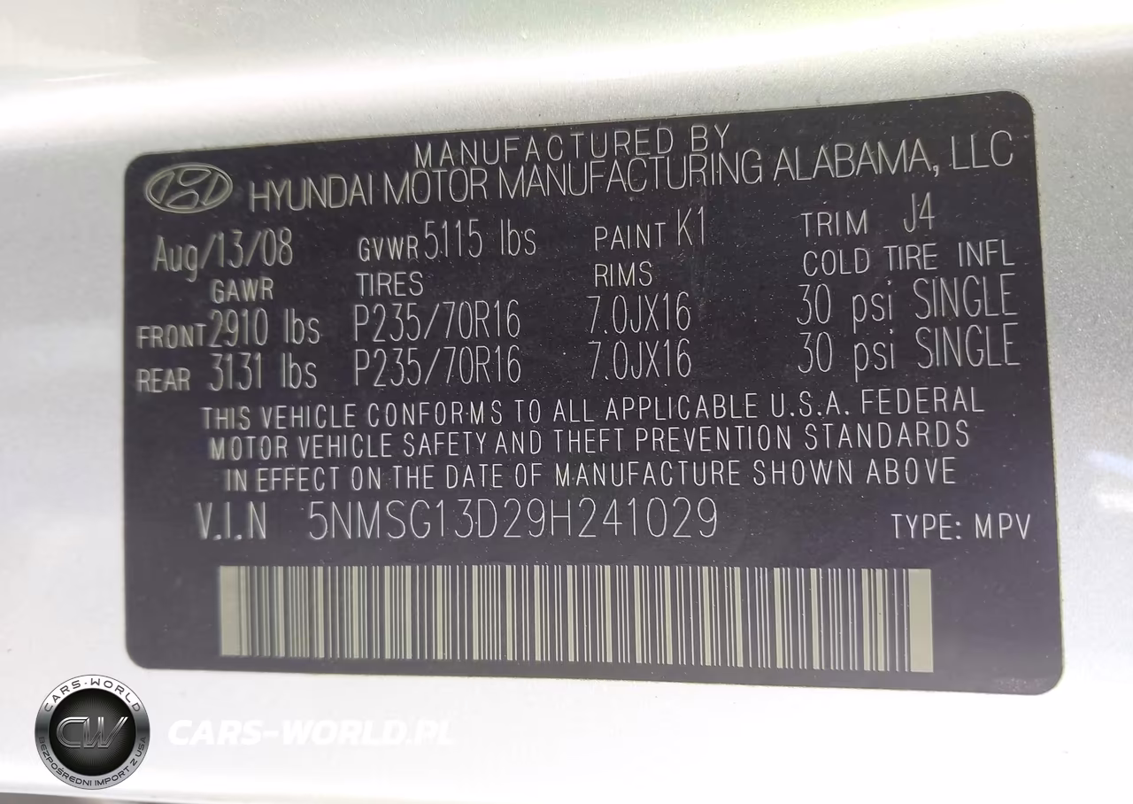 2009 Hyundai Santa Fe Gls VIN:5NMSG13D29H241029 - 9