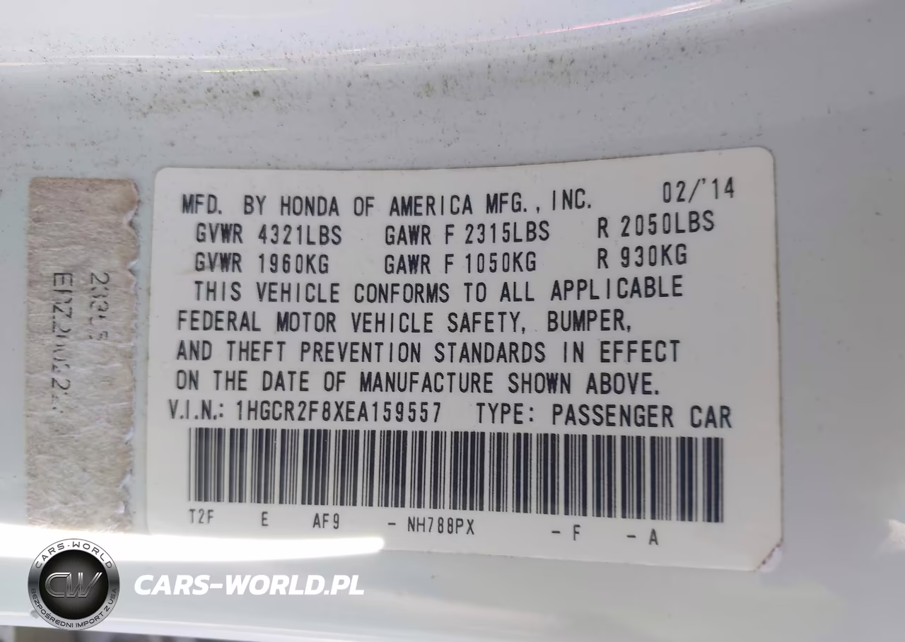 2014 Honda Accord Ex-L VIN:1HGCR2F8XEA159557 - 9