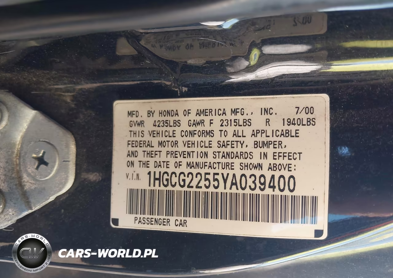 2000 Honda Accord 3.0 Ex VIN:1HGCG2255YA039400 - 9