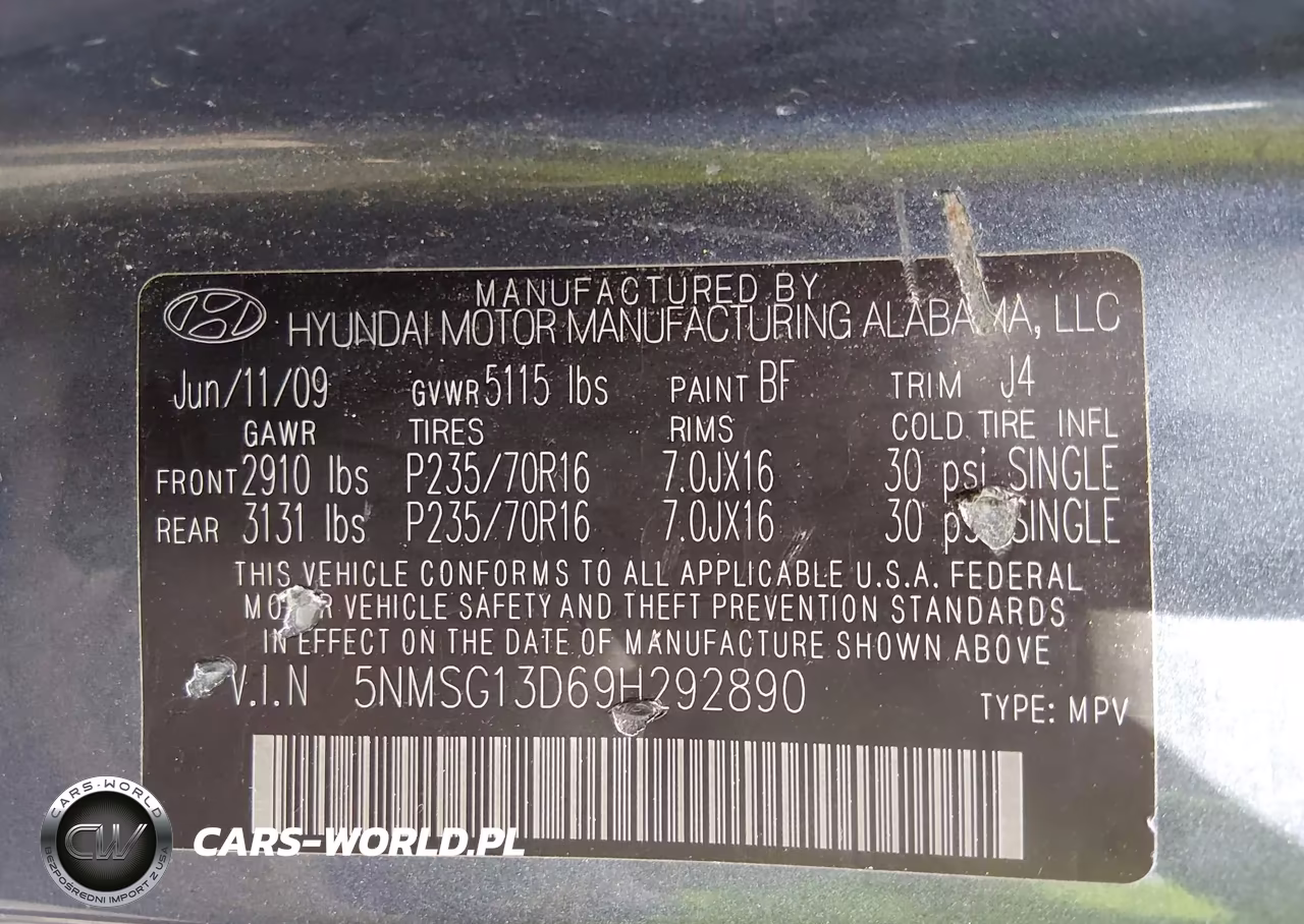 2009 Hyundai Santa Fe Gls VIN:5NMSG13D69H292890 - 9