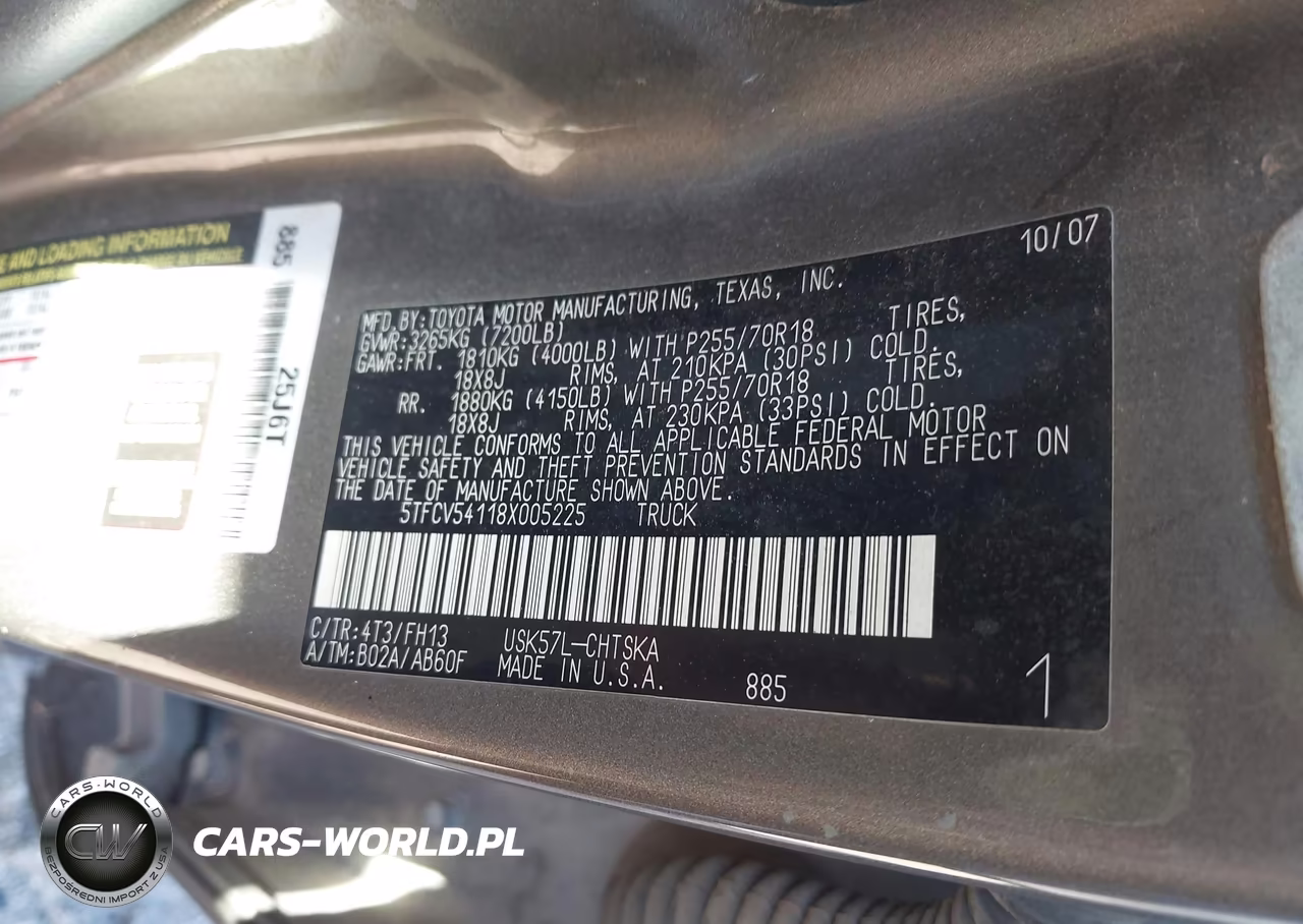 2008 Toyota Tundra Base 5.7L V8 VIN:5TFCV54118X005225 - 9