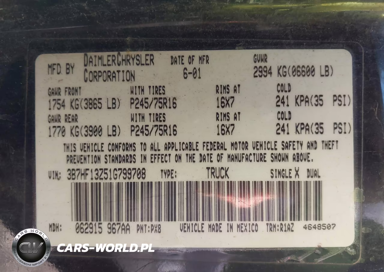 2001 Dodge Ram 1500 St VIN:3B7HF13Z51G799708 - 9