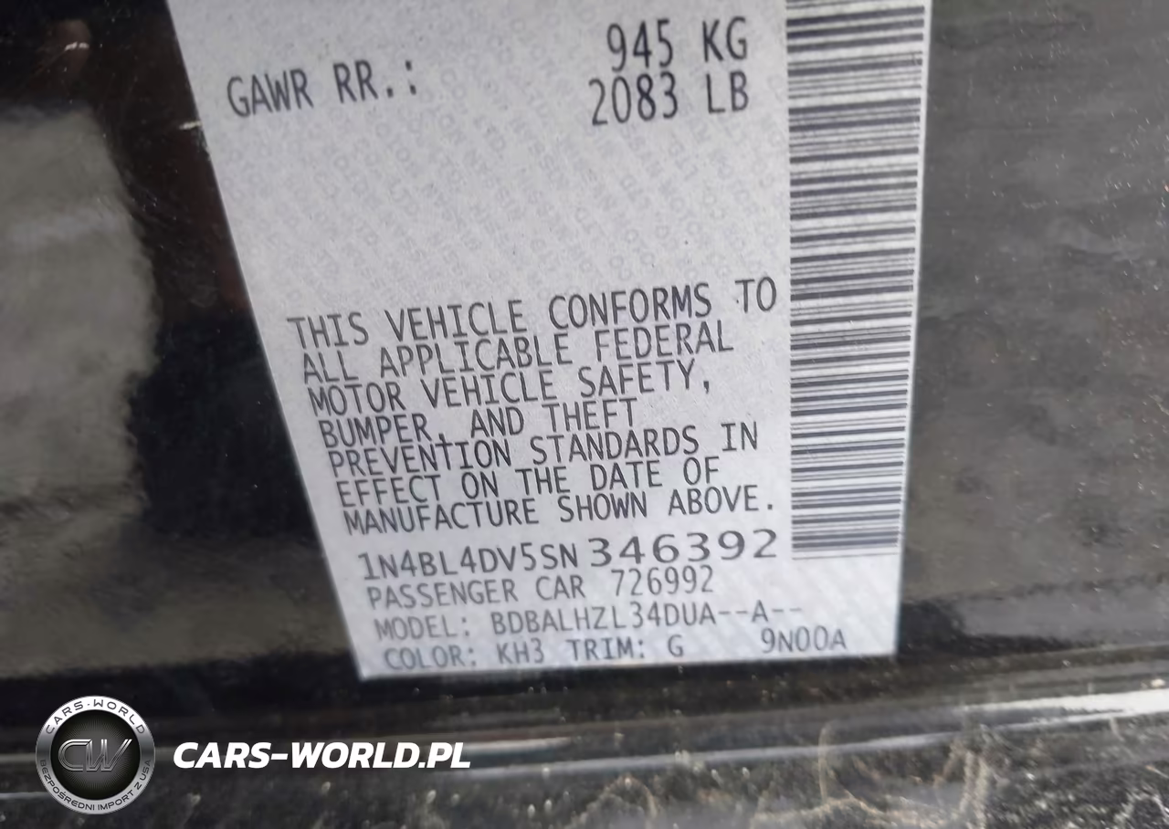2025 Nissan Altima Sv Fwd VIN:1N4BL4DV5SN346392 - 9
