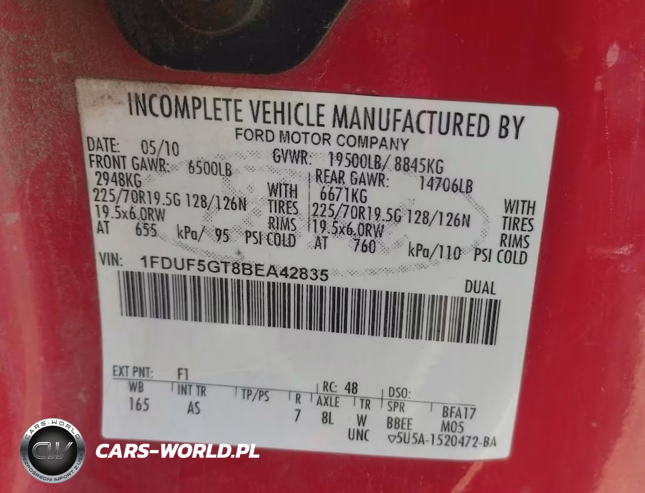 2011 Ford F-550 Chassis Xl VIN:1FDUF5GT8BEA42835 - 8