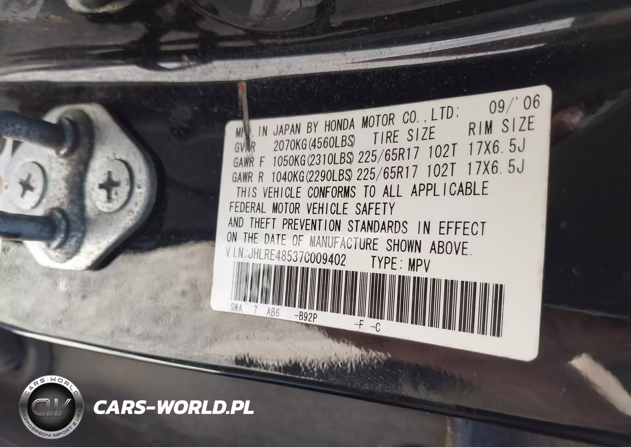 2007 Honda Cr-V Ex VIN:JHLRE48537C009402 - 9