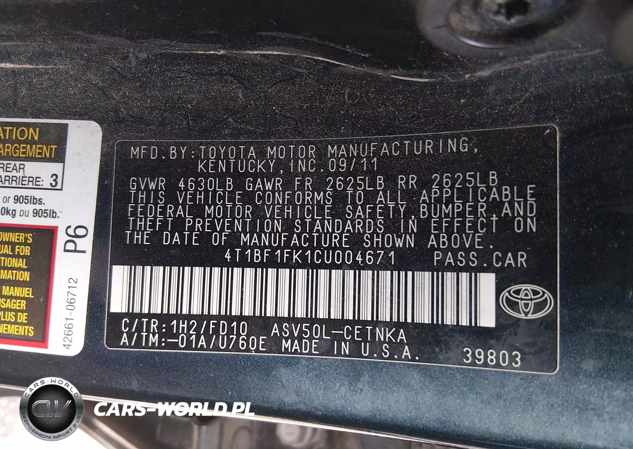 2012 Toyota Camry Le VIN:4T1BF1FK1CU004671 - 9
