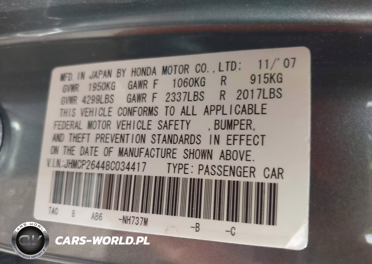 2008 Honda Accord 2.4 Lx-P VIN:JHMCP26448C034417 - 9