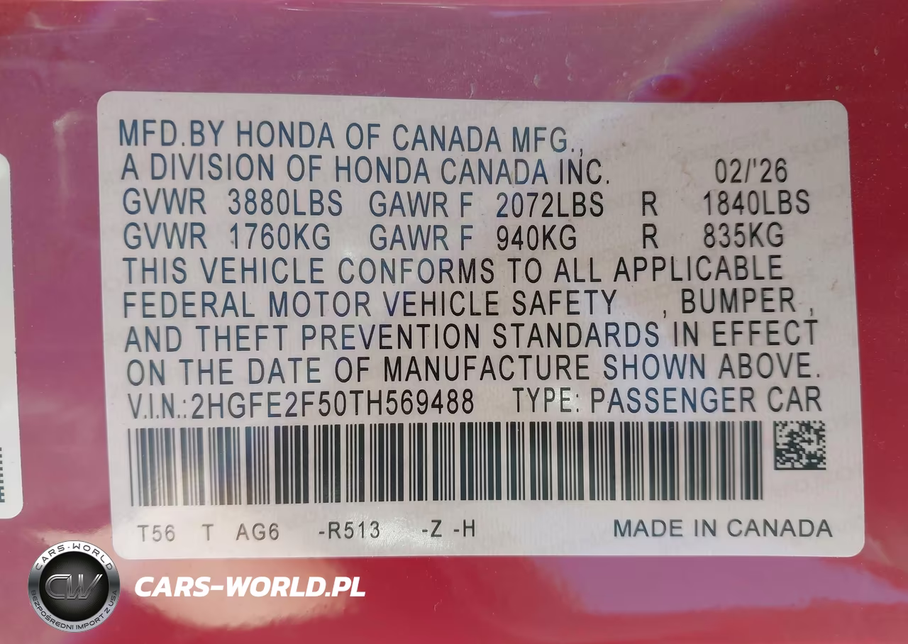 2026 Honda Civic Sport VIN:2HGFE2F50TH569488 - 9