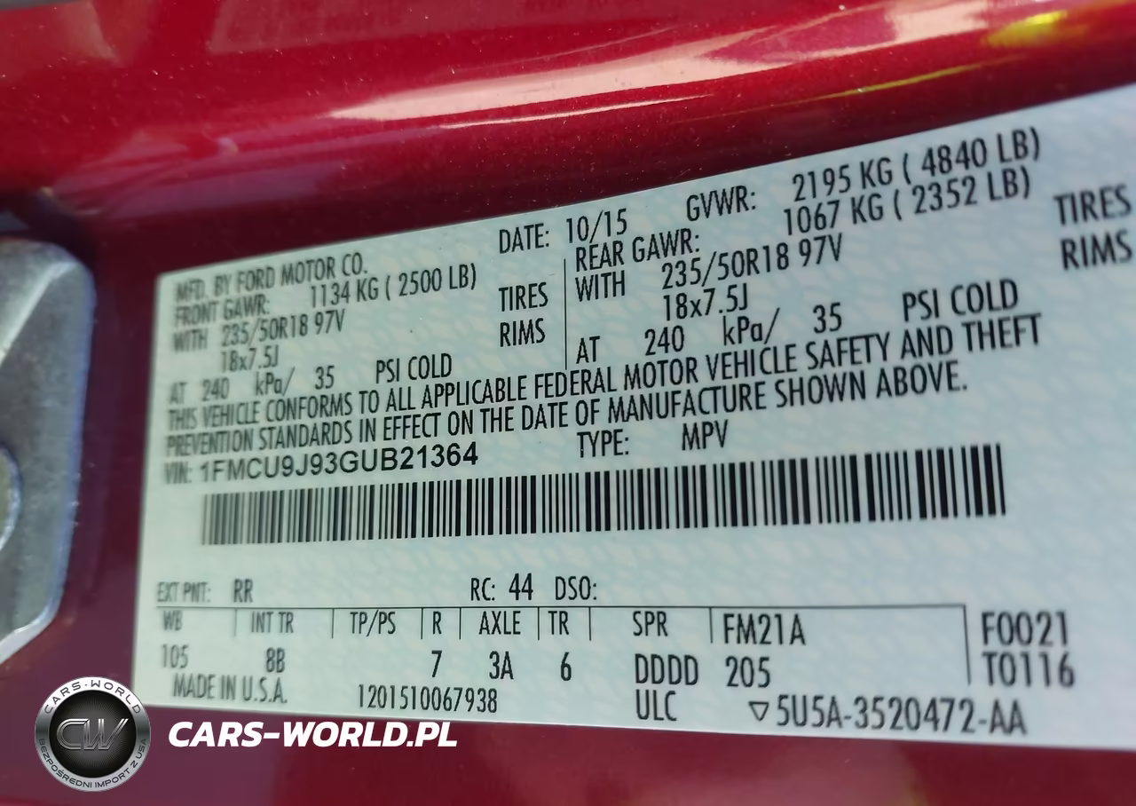 2016 Ford Escape Titanium VIN:1FMCU9J93GUB21364 - 9