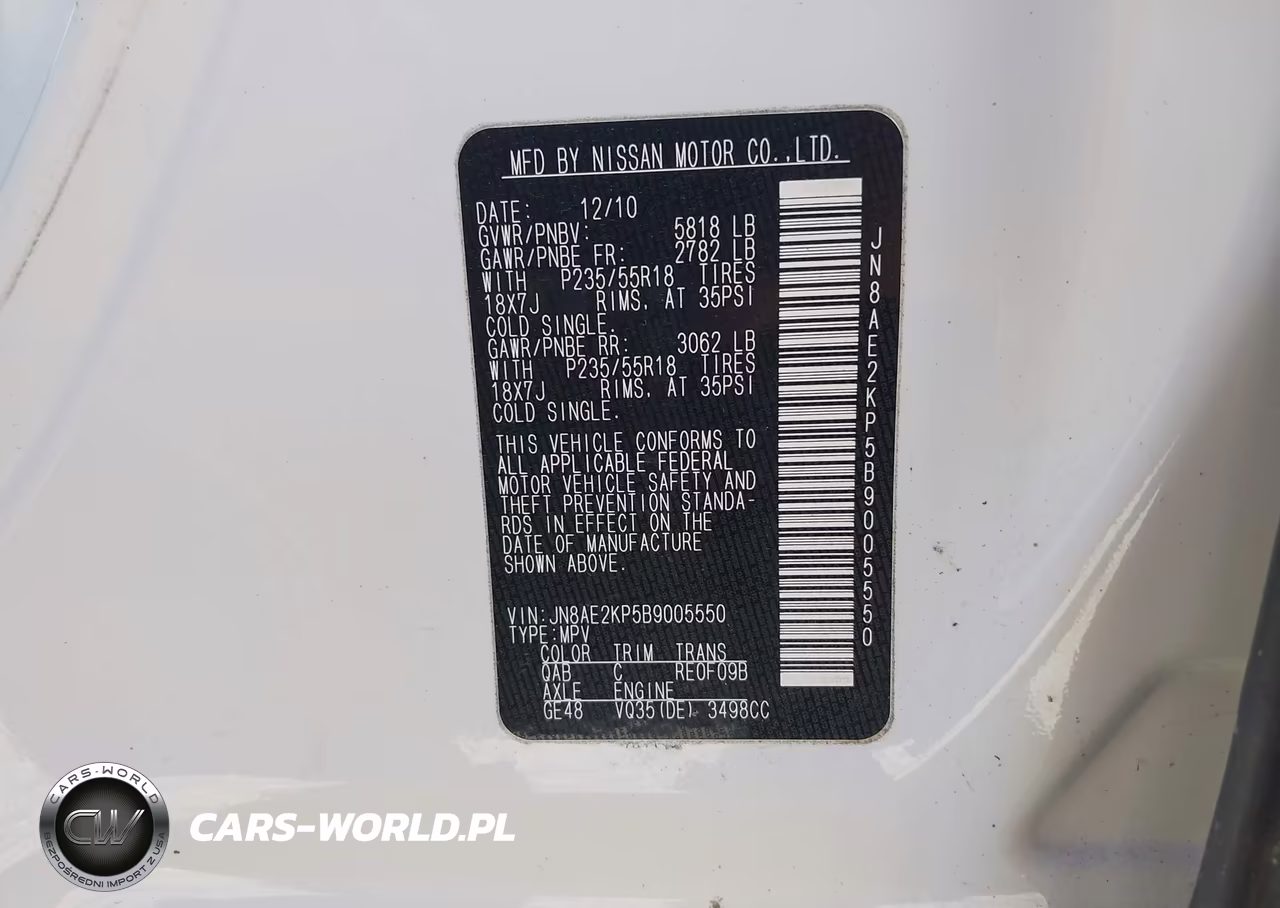 2011 Nissan Quest Sl VIN:JN8AE2KP5B9005550 - 9