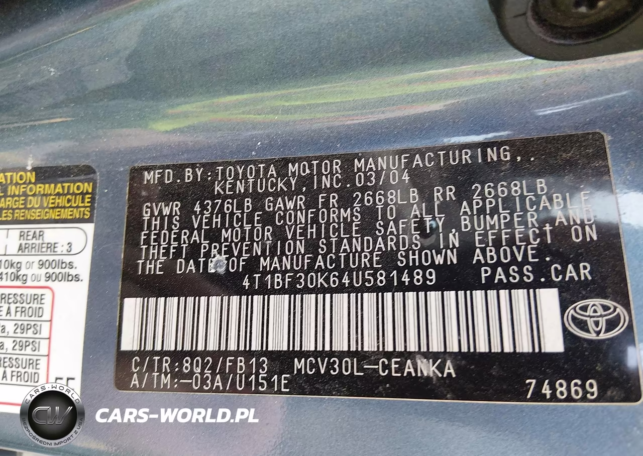 2004 Toyota Camry Le V6 VIN:4T1BF30K64U581489 - 9