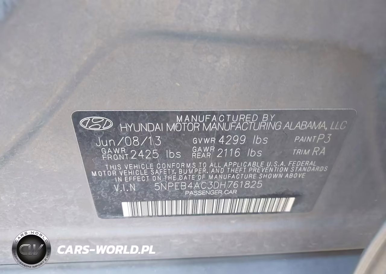 2013 Hyundai Sonata Gls VIN:5NPEB4AC3DH761825 - 9