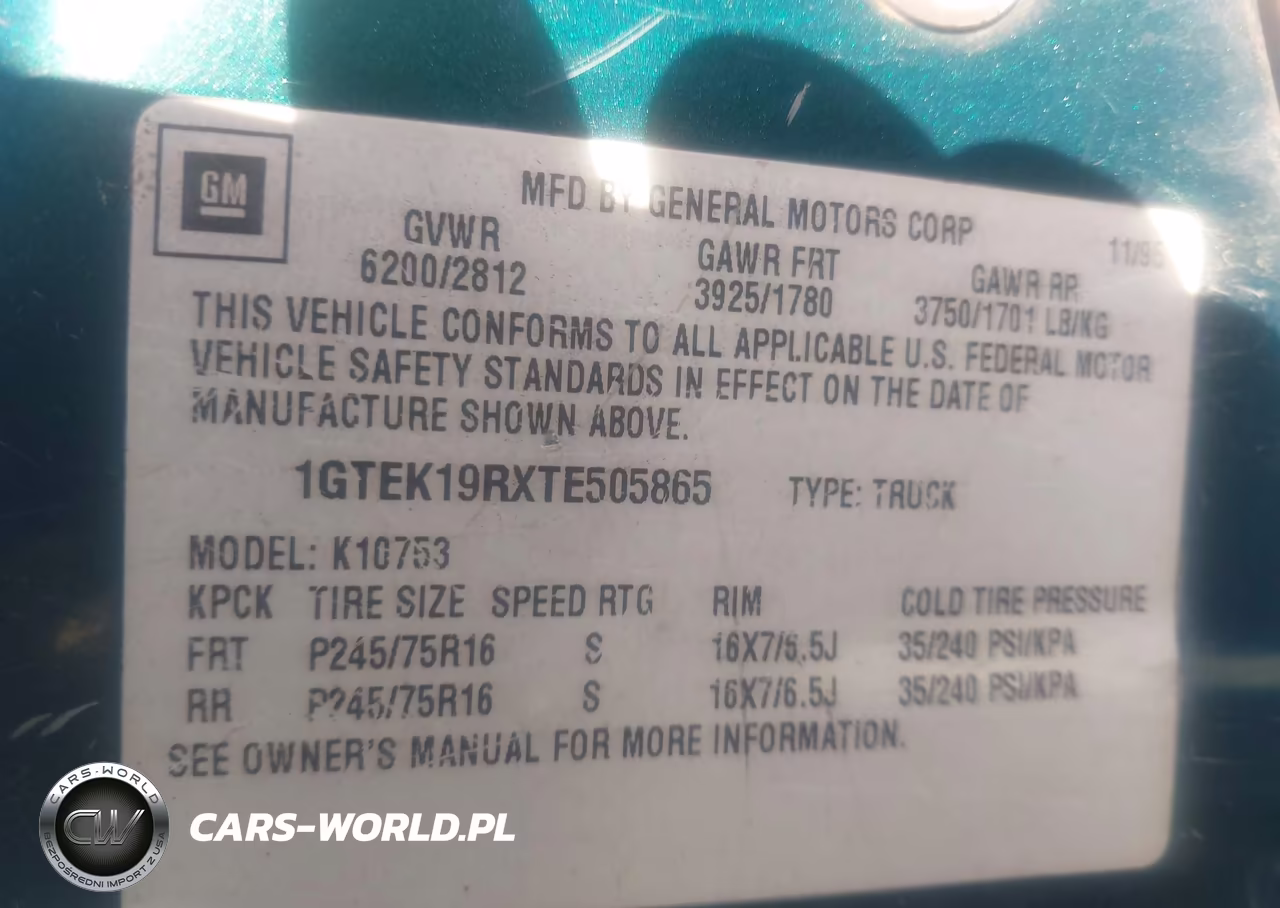 1996 GMC Sierra K1500 VIN:1GTEK19RXTE505865 - 9