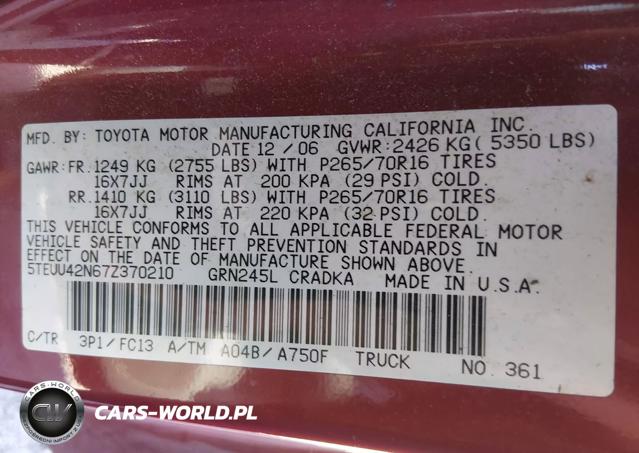 2007 Toyota Tacoma Base V6 VIN:5TEUU42N67Z370210 - 9