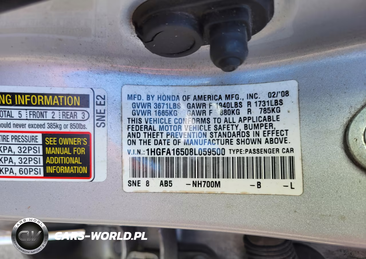 2008 Honda Civic Lx VIN:1HGFA16508L059500 - 9