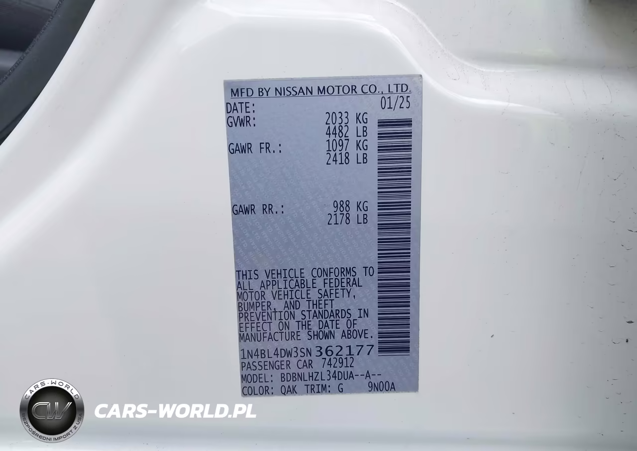 2025 Nissan Altima Sv Awd VIN:1N4BL4DW3SN362177 - 9