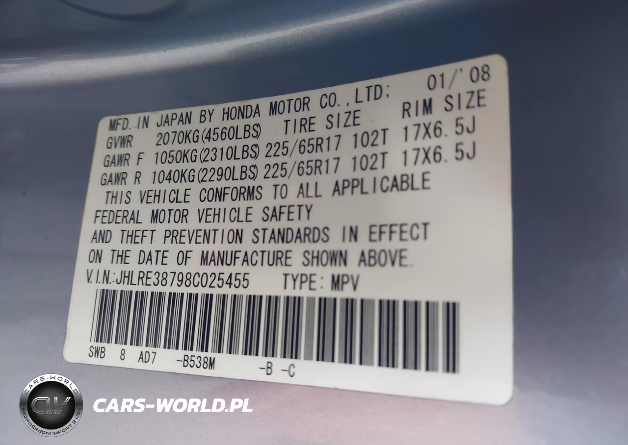 2008 Honda Cr-V Ex-L VIN:JHLRE38798C025455 - 9