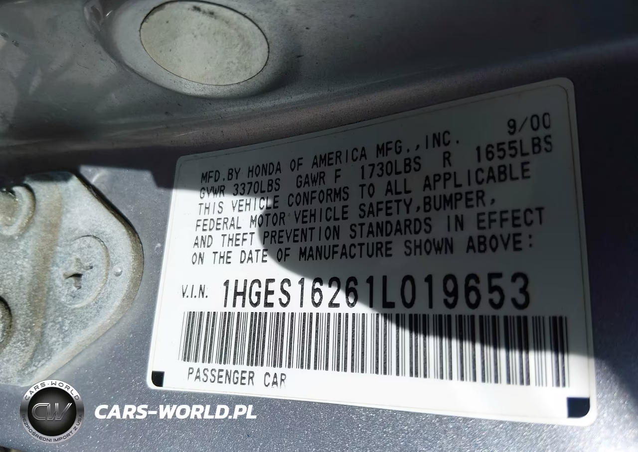 2001 Honda Civic Dx VIN:1HGES16261L019653 - 9