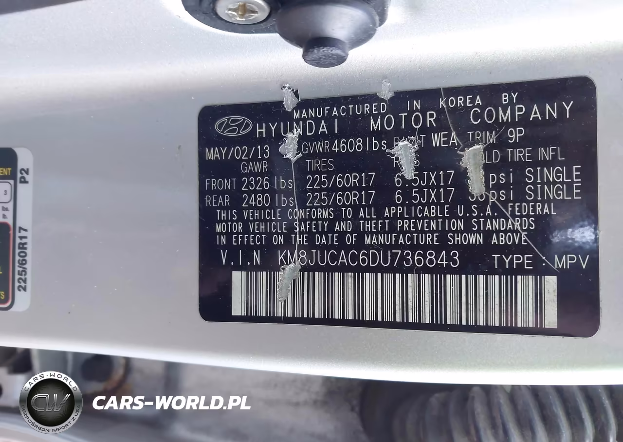 2013 Hyundai Tucson Gls VIN:KM8JUCAC6DU736843 - 9