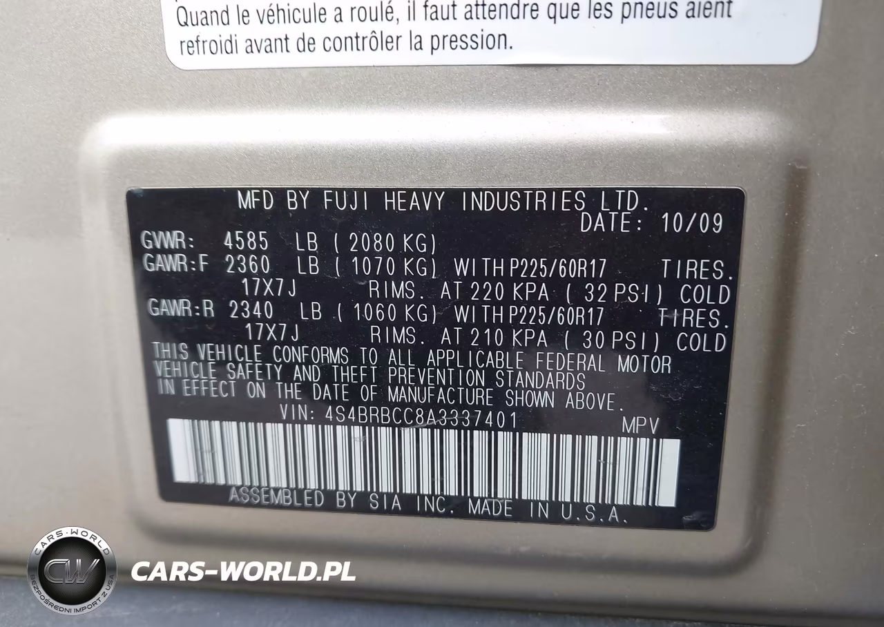 2010 Subaru Outback 2.5I Premium VIN:4S4BRBCC8A3337401 - 9