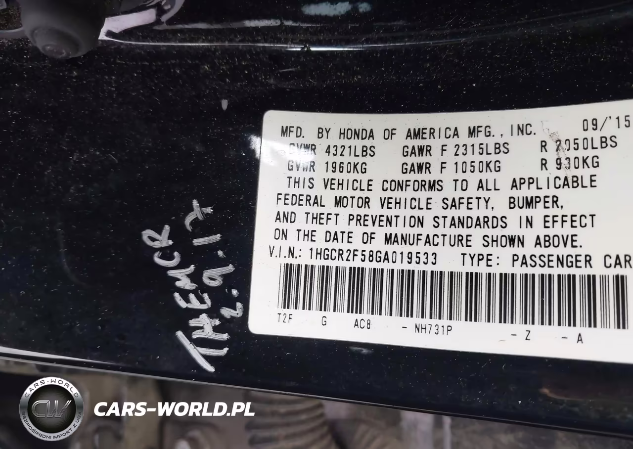 2016 Honda Accord Sport VIN:1HGCR2F58GA019533 - 9