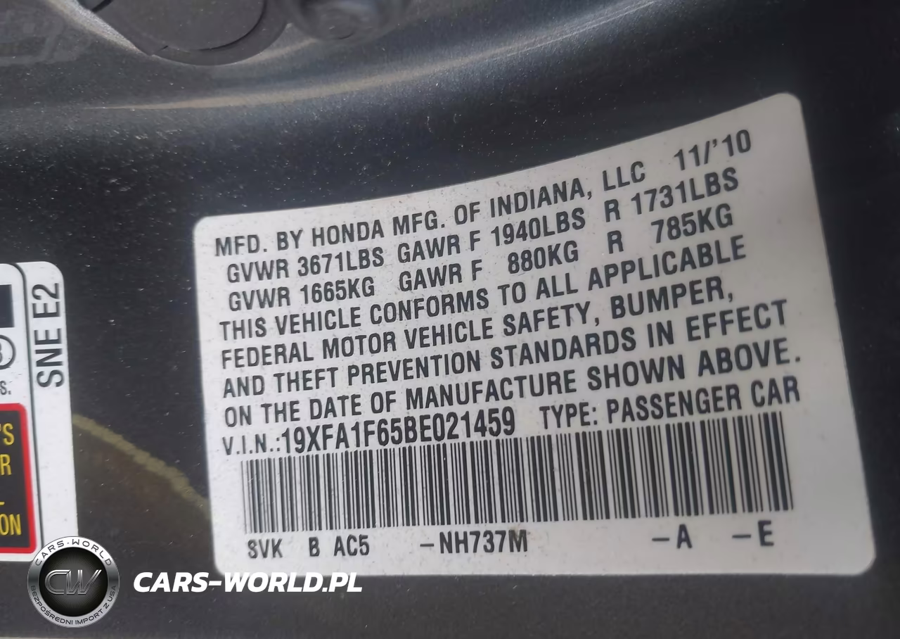 2011 Honda Civic Lx-S VIN:19XFA1F65BE021459 - 9