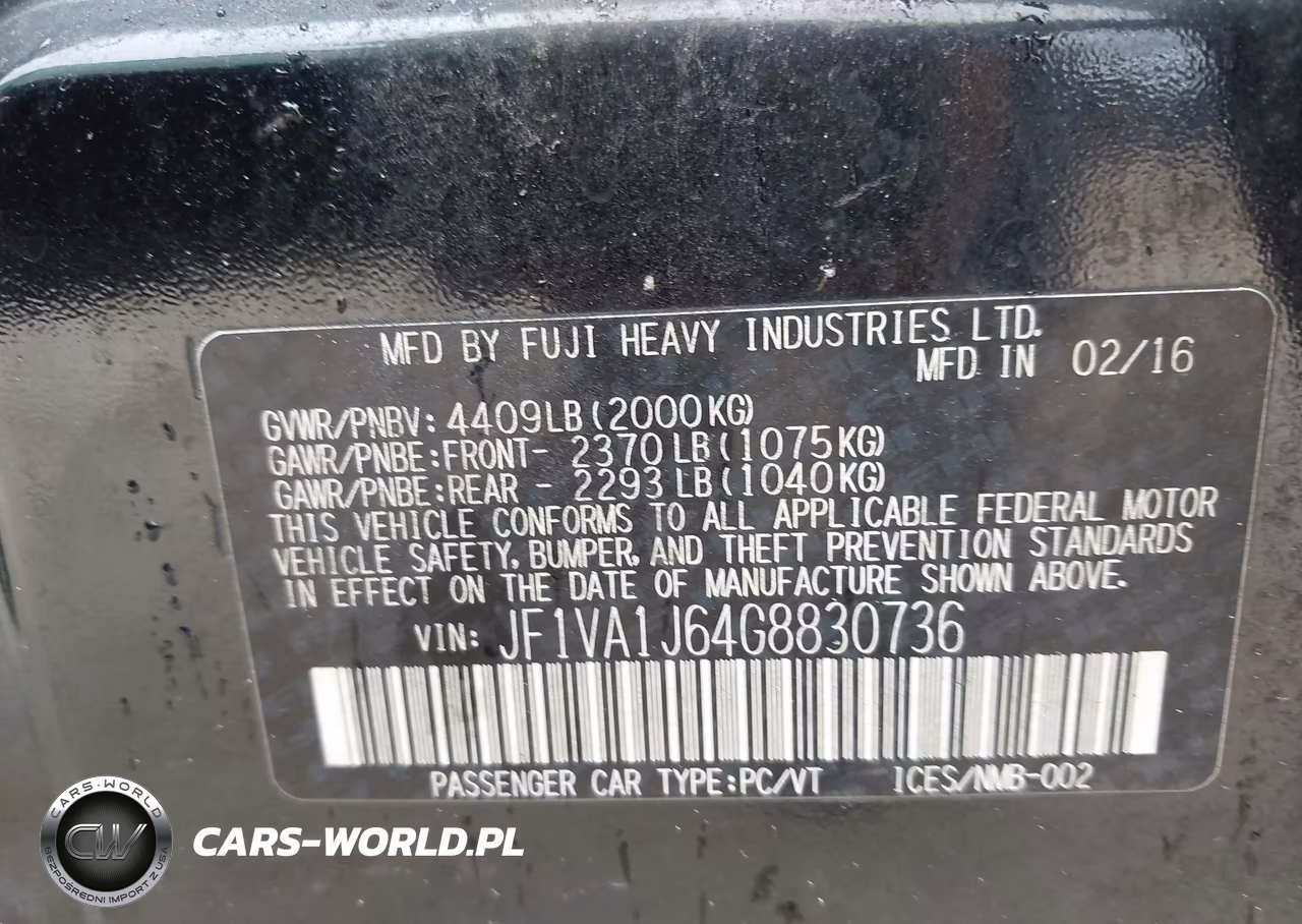 2016 Subaru Wrx Limited VIN:JF1VA1J64G8830736 - 9