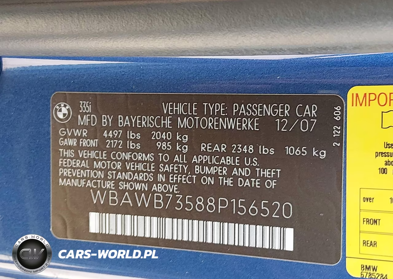 2008 BMW 335I VIN:WBAWB73588P156520 - 9