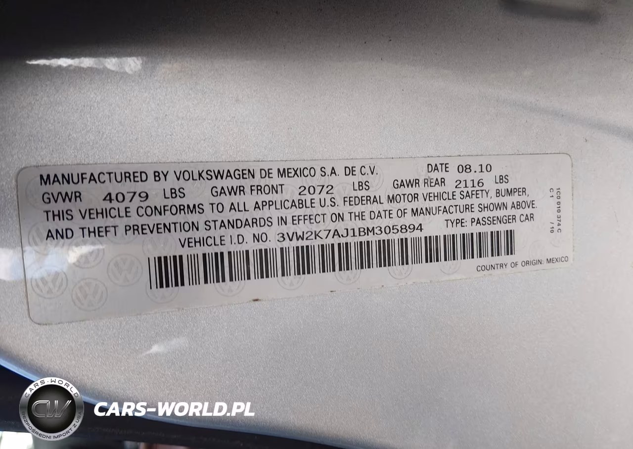 2011 Volkswagen Jetta 2.0L S VIN:3VW2K7AJ1BM305894 - 9