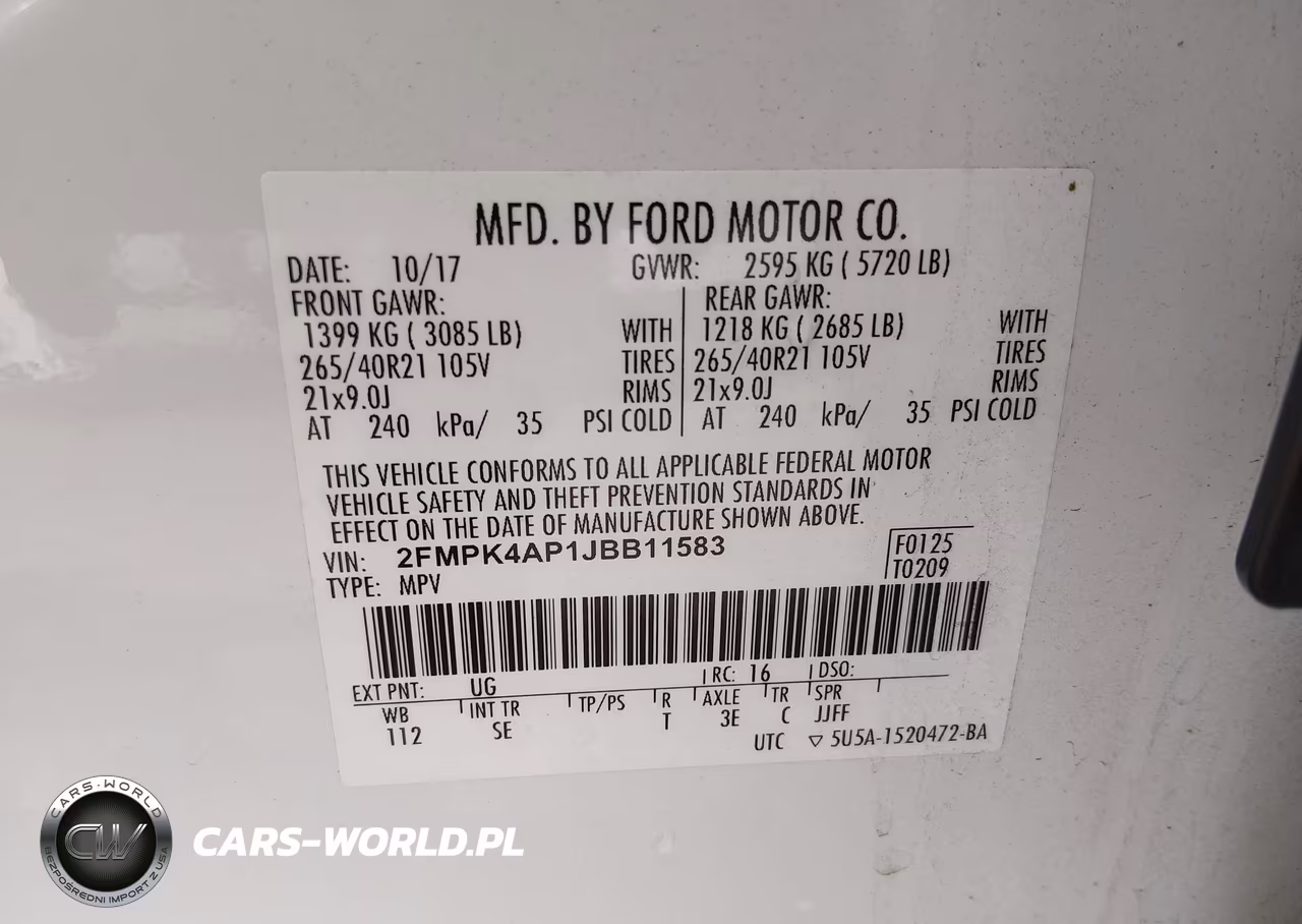 2018 Ford Edge Sport VIN:2FMPK4AP1JBB11583 - 9