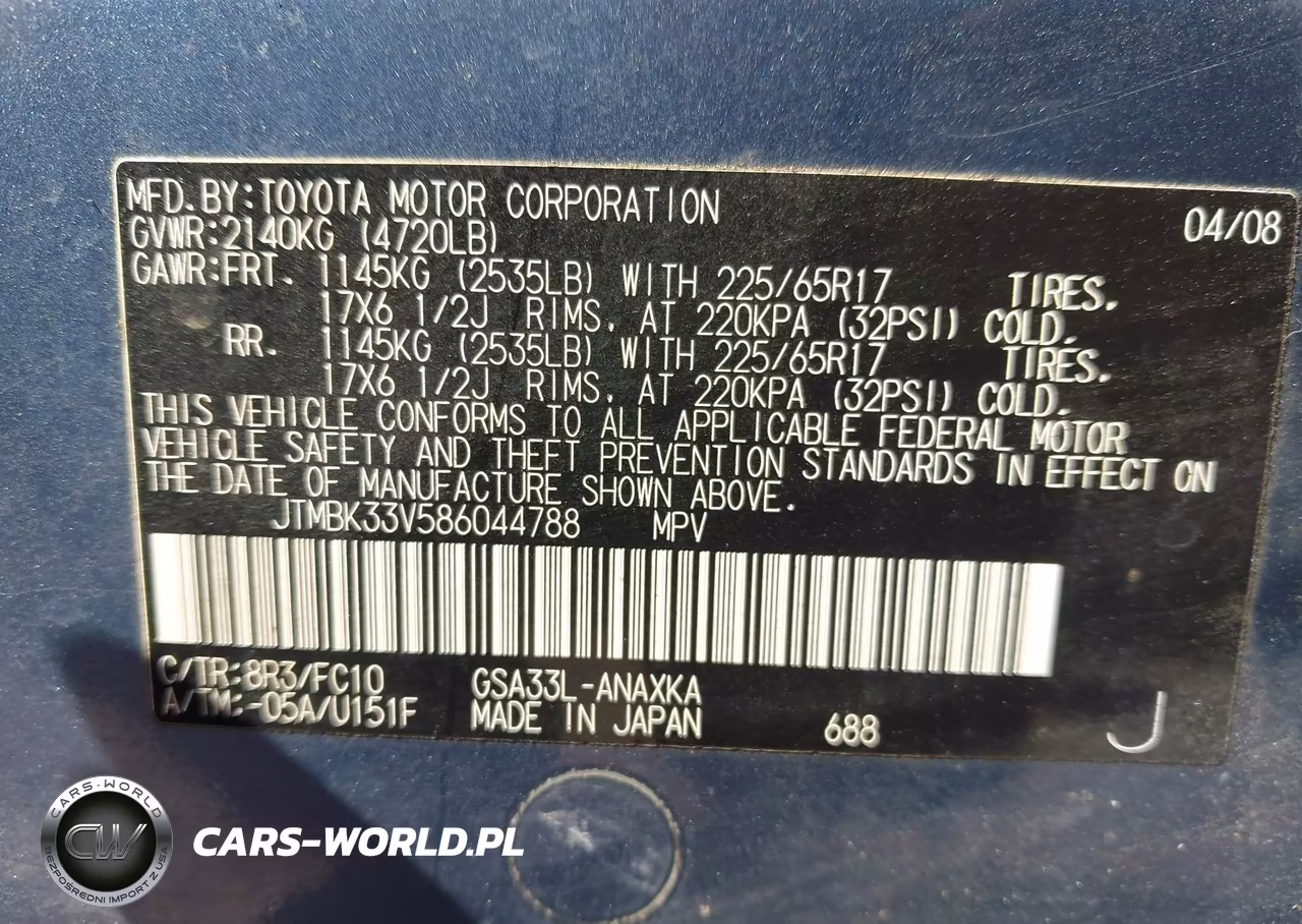 2008 Toyota Rav4 Base V6 VIN:JTMBK33V586044788 - 9