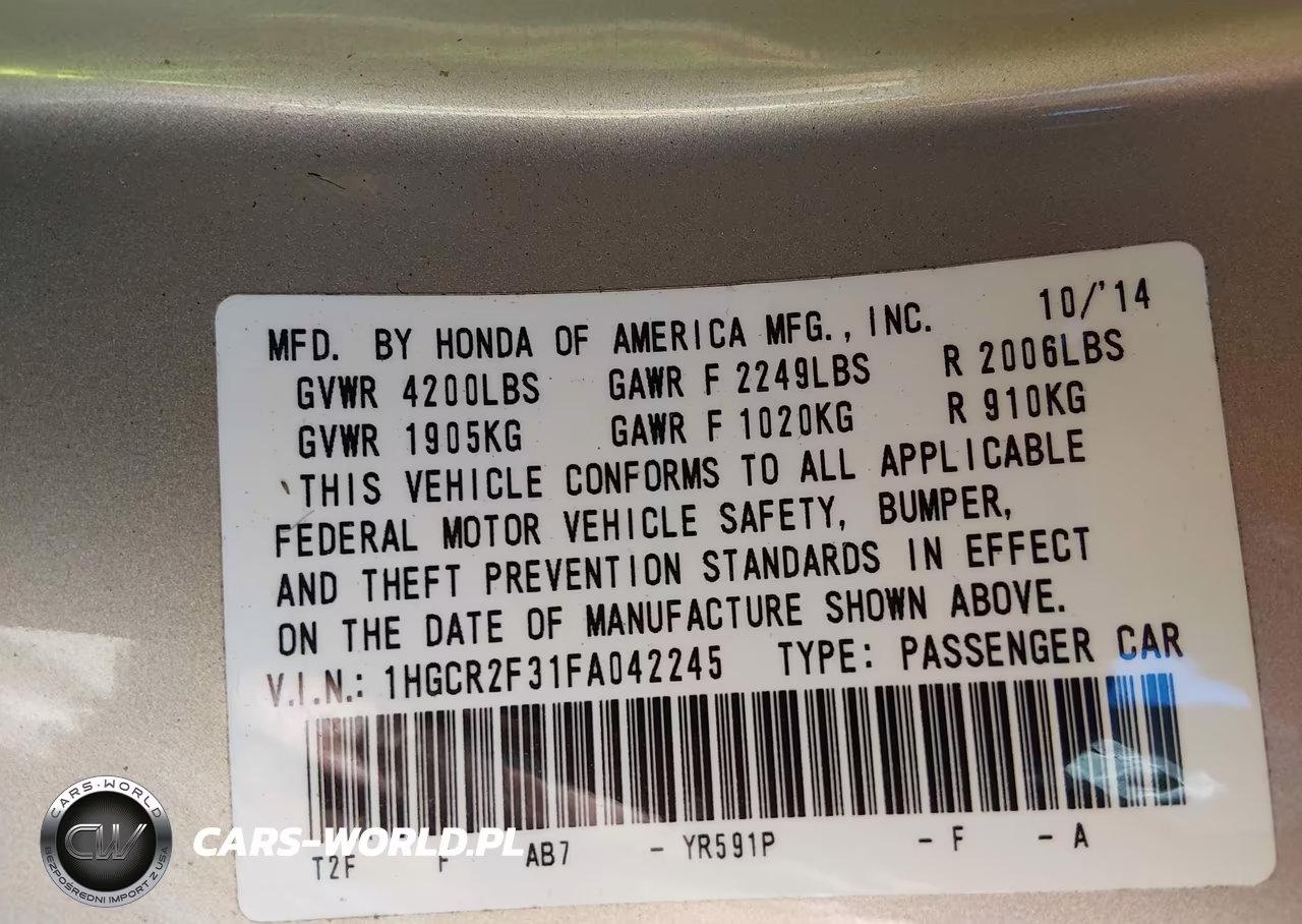 2015 Honda Accord Lx VIN:1HGCR2F31FA042245 - 9