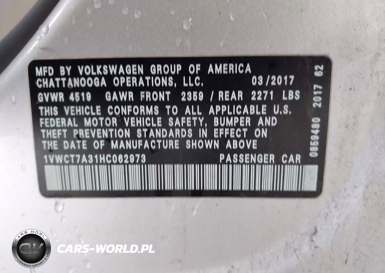 2017 Volkswagen Passat 1.8T Sel Premium VIN:1VWCT7A31HC062973 - 9
