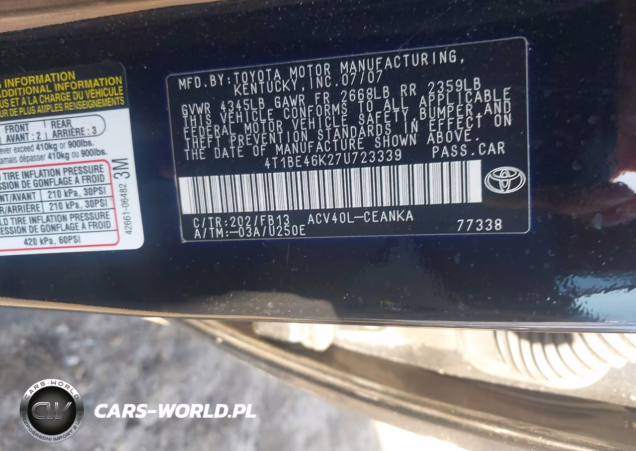 2007 Toyota Camry Ce VIN:4T1BE46K27U723339 - 9