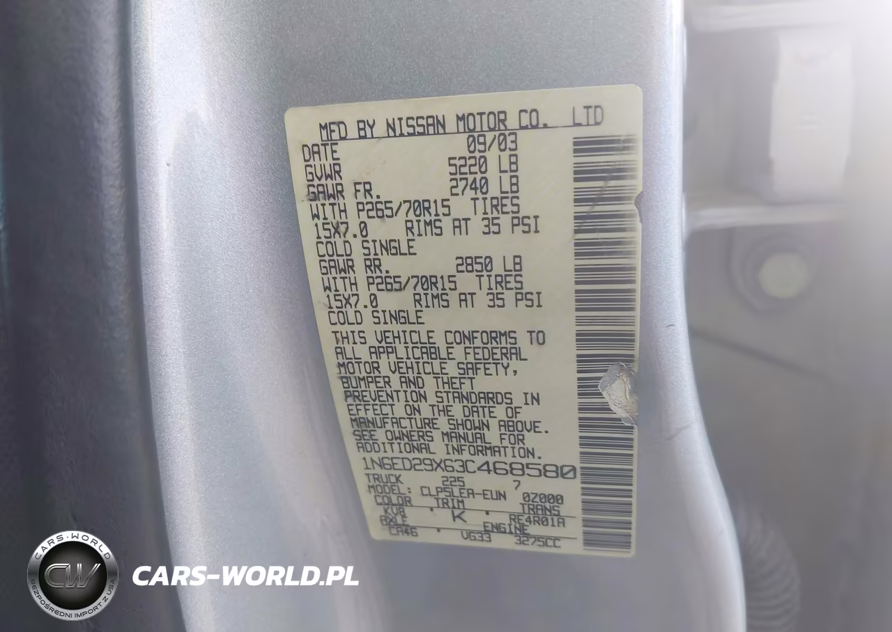 2003 Nissan Frontier Xe-V6 VIN:1N6ED29X63C468580 - 9