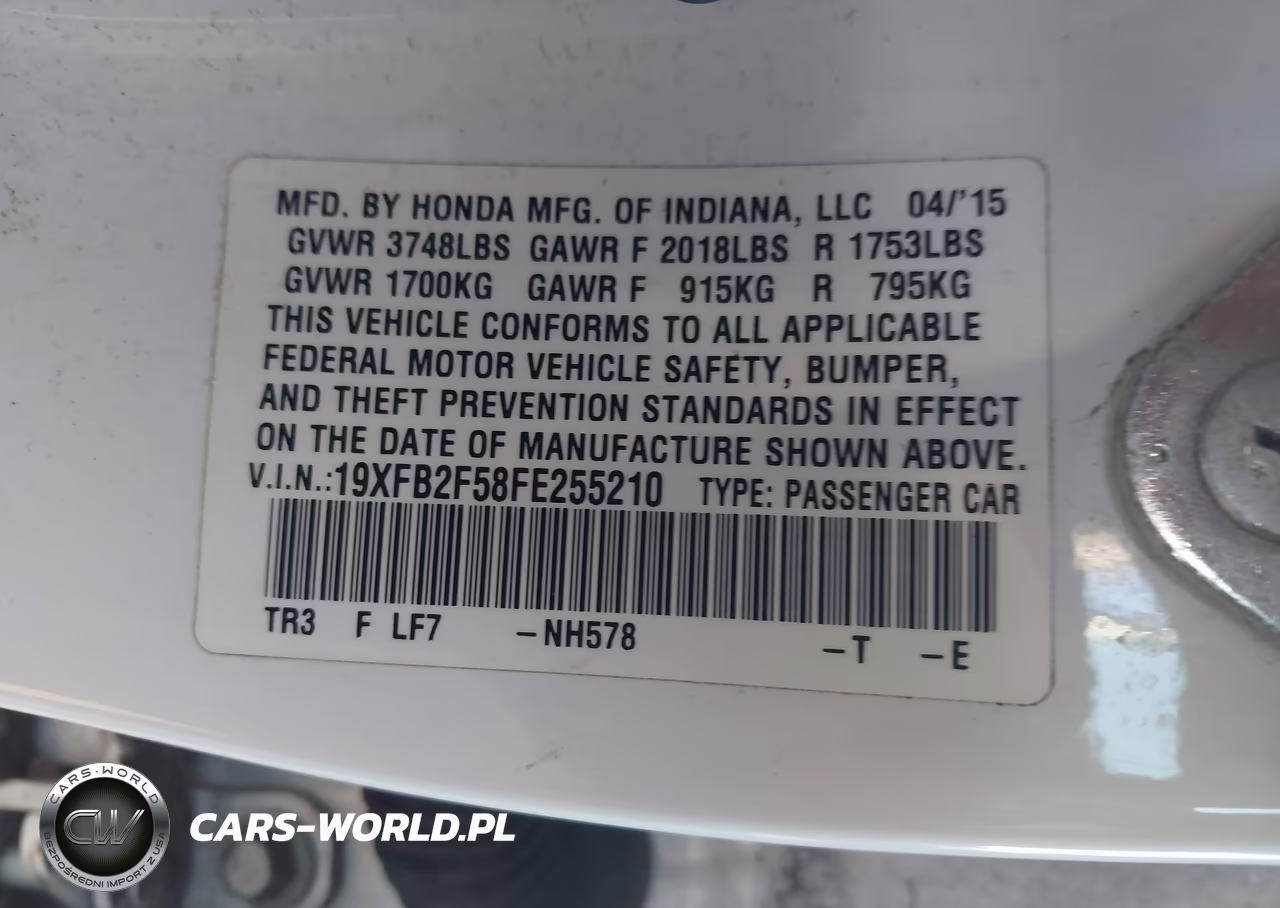2015 Honda Civic Lx VIN:19XFB2F58FE255210 - 9