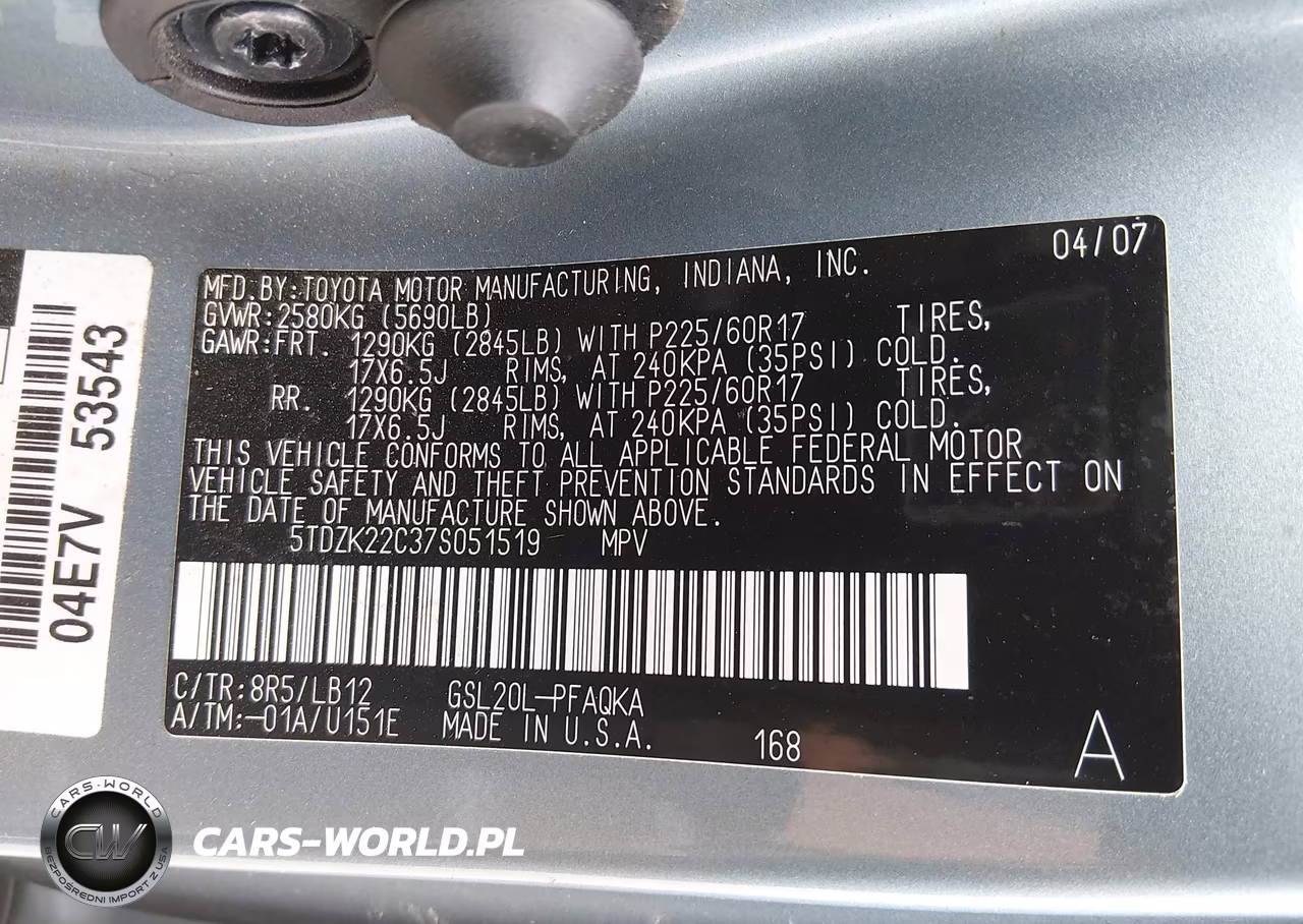 2007 Toyota Sienna Xle Limited VIN:5TDZK22C37S051519 - 9
