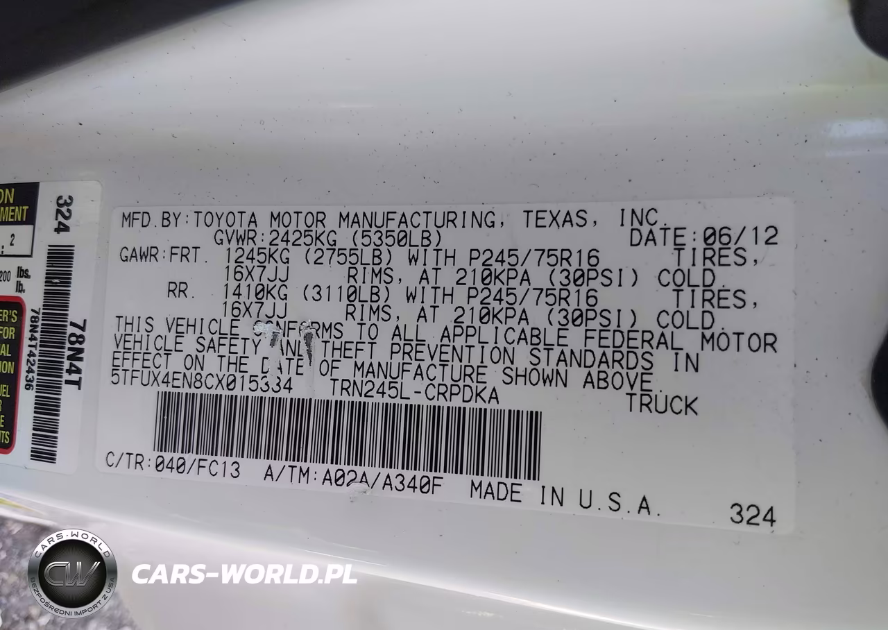 2012 Toyota Tacoma VIN:5TFUX4EN8CX015334 - 9