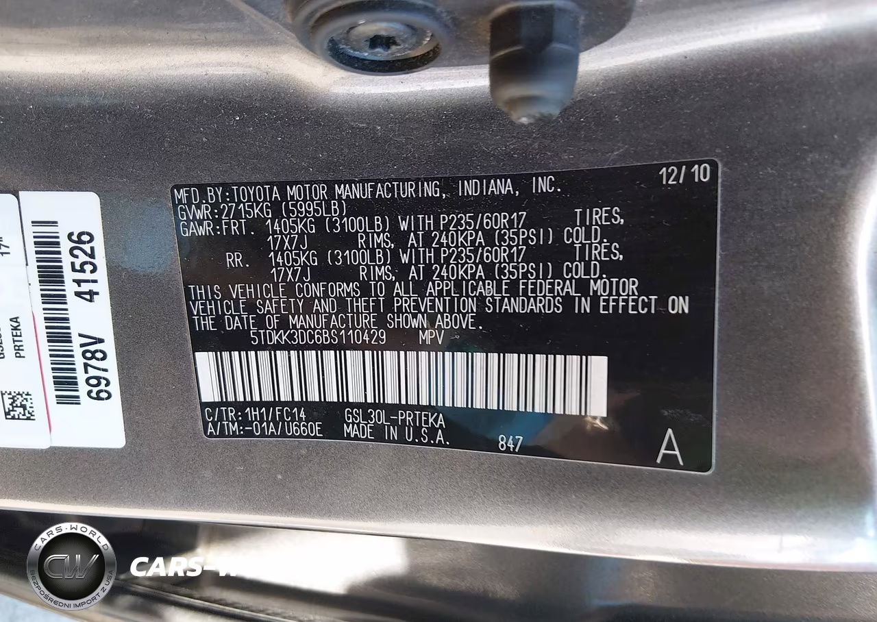 2011 Toyota Sienna Le V6 VIN:5TDKK3DC6BS110429 - 9