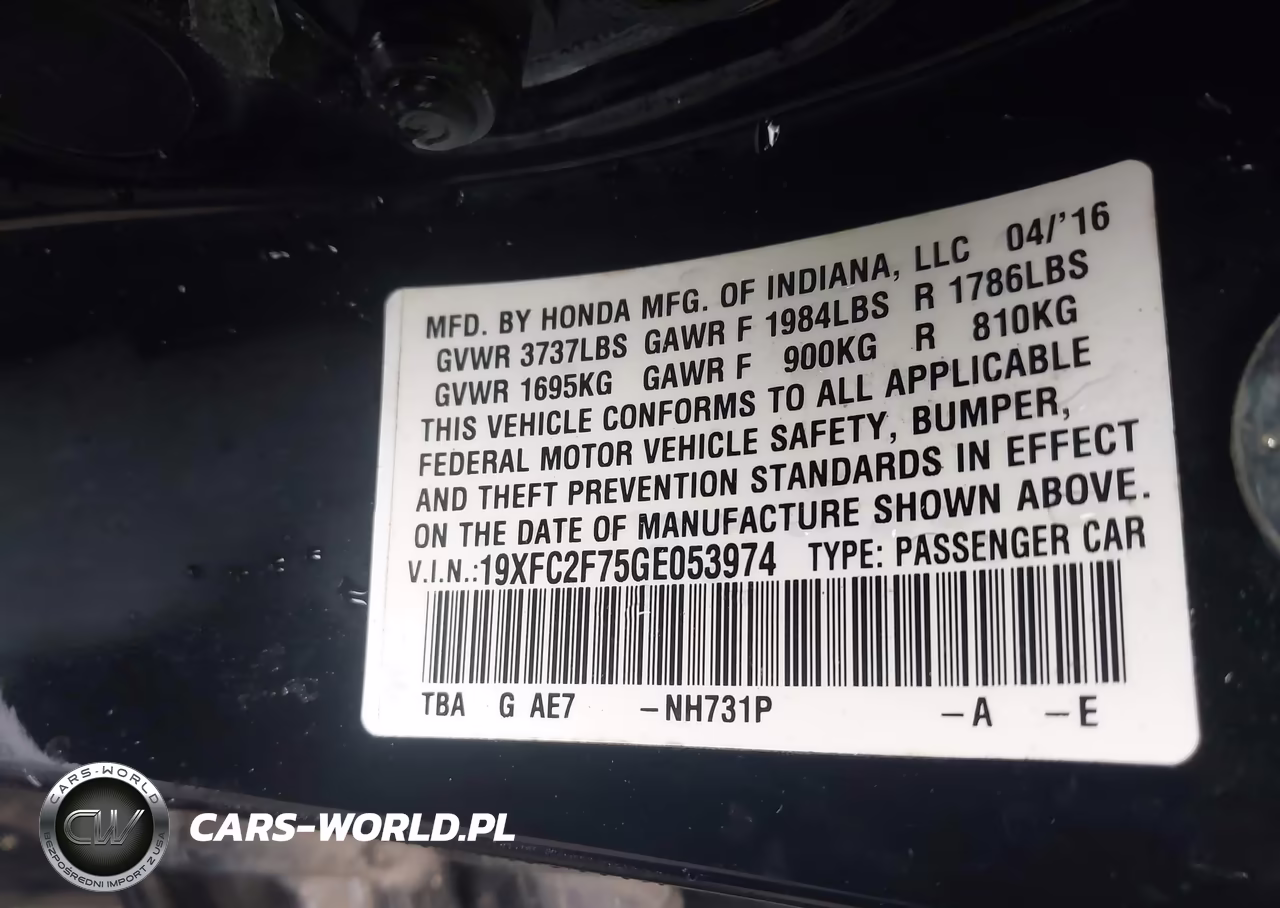 2016 Honda Civic Ex VIN:19XFC2F75GE053974 - 9