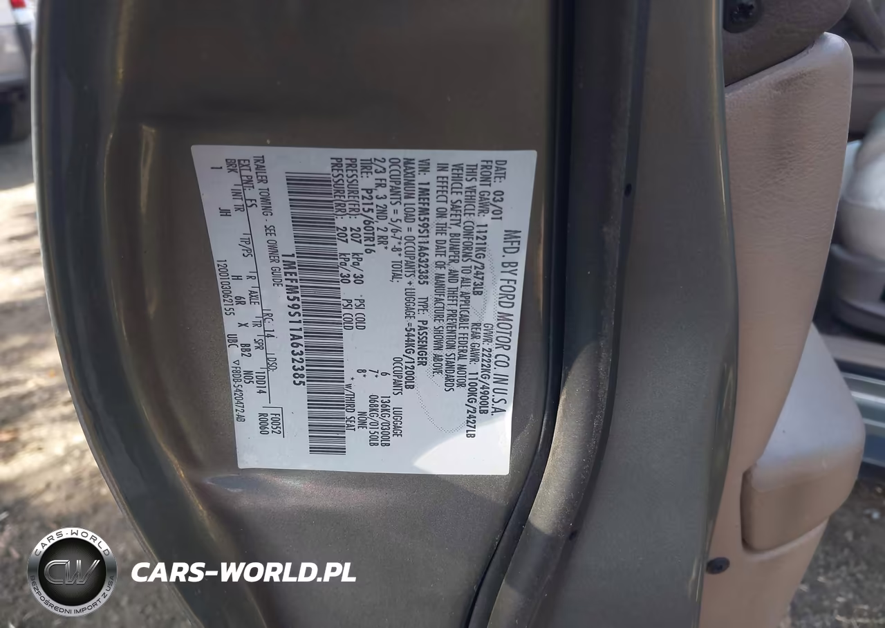2001 Mercury Sable Ls Premium VIN:1MEFM59S11A632385 - 9